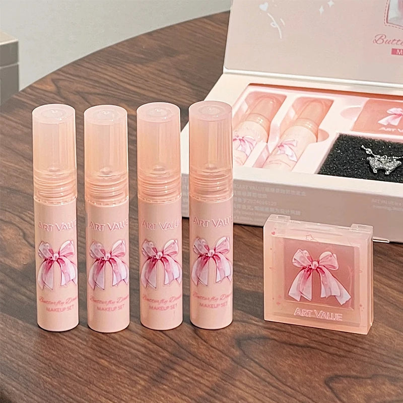 Art Value Butterfly Dance Color Box Four Lip Glaze Blush Set Halskette Lip Mud Blush Set