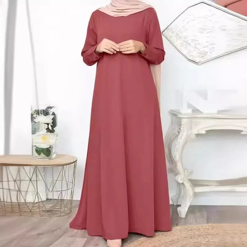 Solide Lose Abaya Für Frauen Casual Elegante Langarm Langes Kleid Einfache Muslimischen Kleid Frauen Modest Islamische Kleidung EID Ramadan