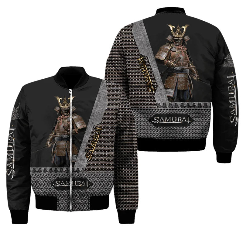3D Gedruckt Neue Samurai Oni Maske Tattoo Herren Bomber Jacke Casual Frühling Herbst Vintage Zipper Jacke Unisex Kleidung Streetwear