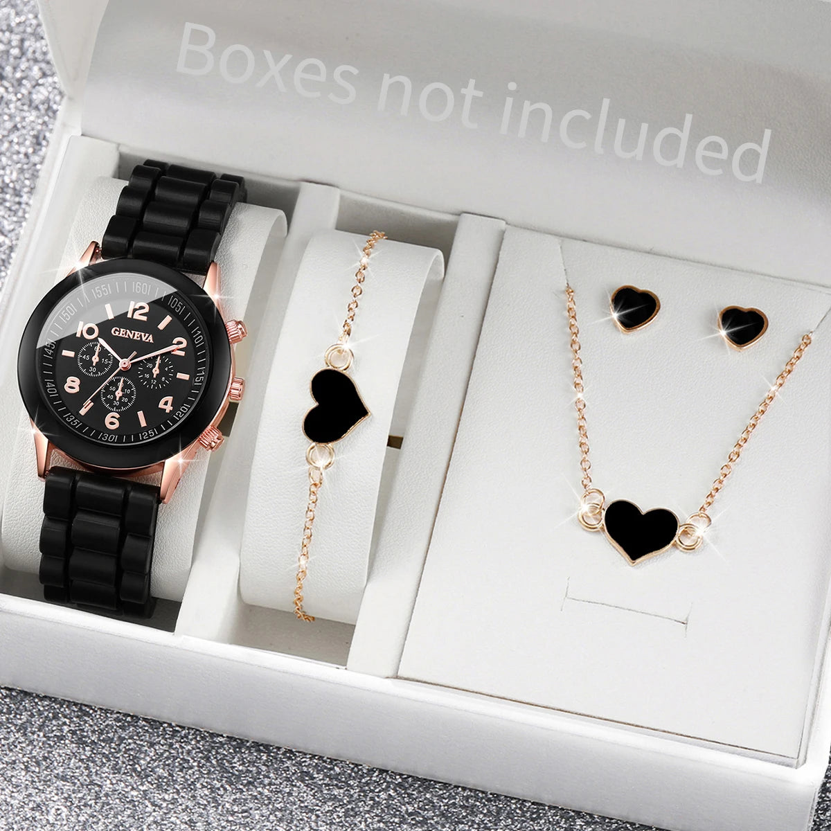 5/6PCS Frauen Uhren Mode Silikon Band Frauen Quarz Uhren Schmuck-Set Reloj Mujer Mädchen Uhr Geschenk (ohne Box)