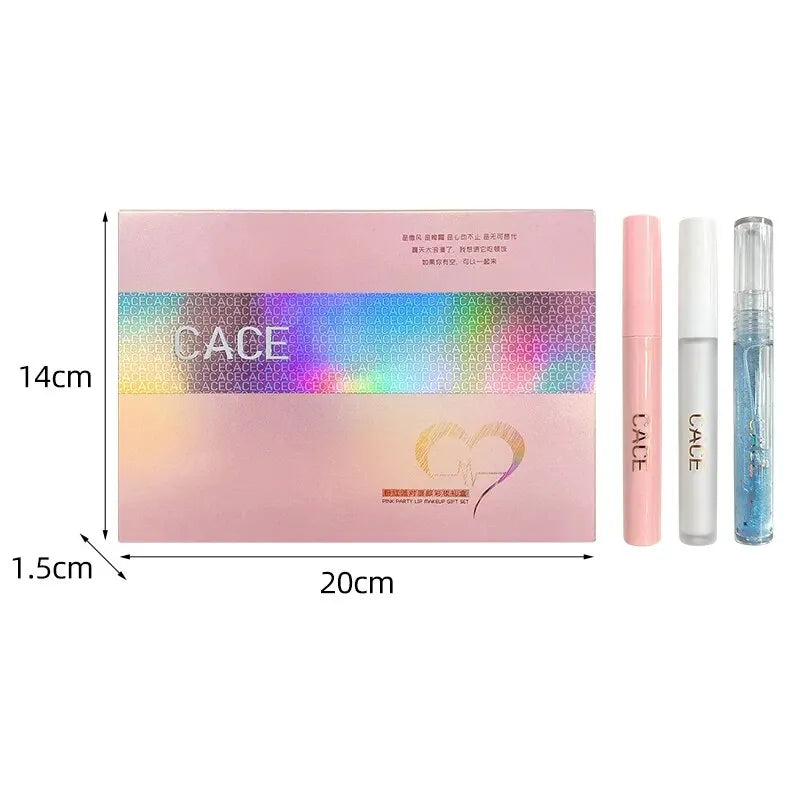 CACE Mattflüssiger Lippenstift-Make-up-Sets, 4 Farben Lipgloss und 1 transparenter Lipgloss und 1 Stück Lippenbalsam, praller und Halsketten-Geschenk