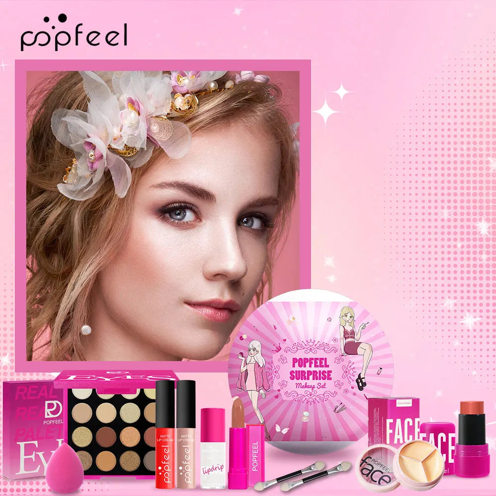 POPFEEL Überraschungs-Make-up-Ball-Set – 9-teiliges Make-up-Set mit Lidschatten und Lippenstiften, perfektes rosa Geschenk für Mädchen, ideale Weihnachten