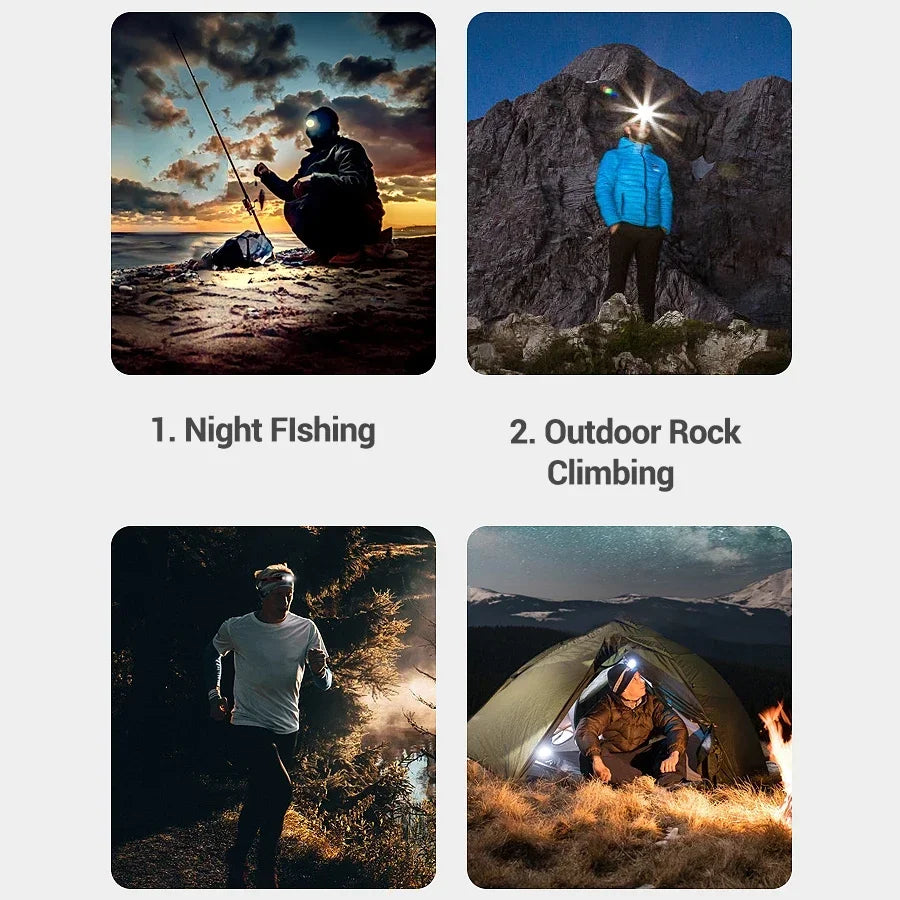 Induktion LED Scheinwerfer Mini USB Lade Scheinwerfer Camping Taschenlampe Led Kopf-Montiert Starke Licht Angeln Tragbare Taschenlampe Lampe