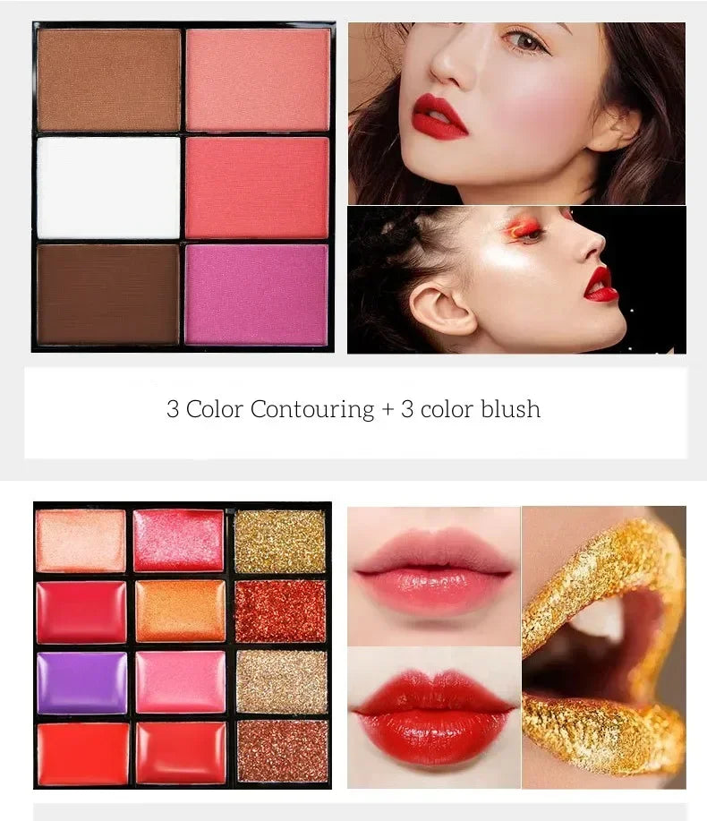 74Farben Lidschatten Lipgloss Perlglanz Matt Concealer Flash Lippenstift Frauen Kosmetik Professionelle Geschenkbox Weihnachtsmake-up