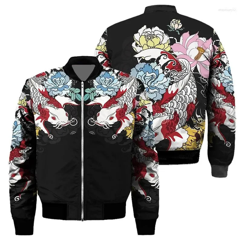 3D Gedruckt Neue Samurai Oni Maske Tattoo Herren Bomber Jacke Casual Frühling Herbst Vintage Zipper Jacke Unisex Kleidung Streetwear