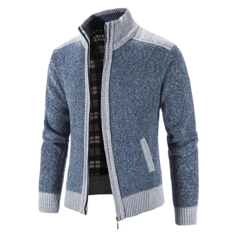 Neue Winter männer Patchwork Jacke Gestrickte Mantel Mode Strickjacke Oberbekleidung Lange Ärmeln Casual Dick Schlank Warm Zipper Mäntel