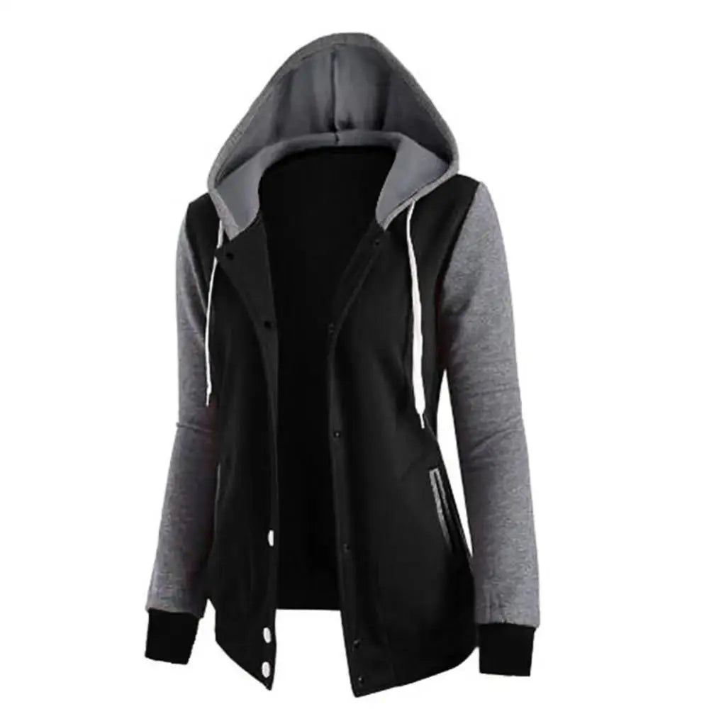 Kordelzug Damen Jacke Herbst Winter Farbblock Sport Hoodie Jacke Knopf Kapuze Langarm Hoodies Jogging Damen Sweatshirts