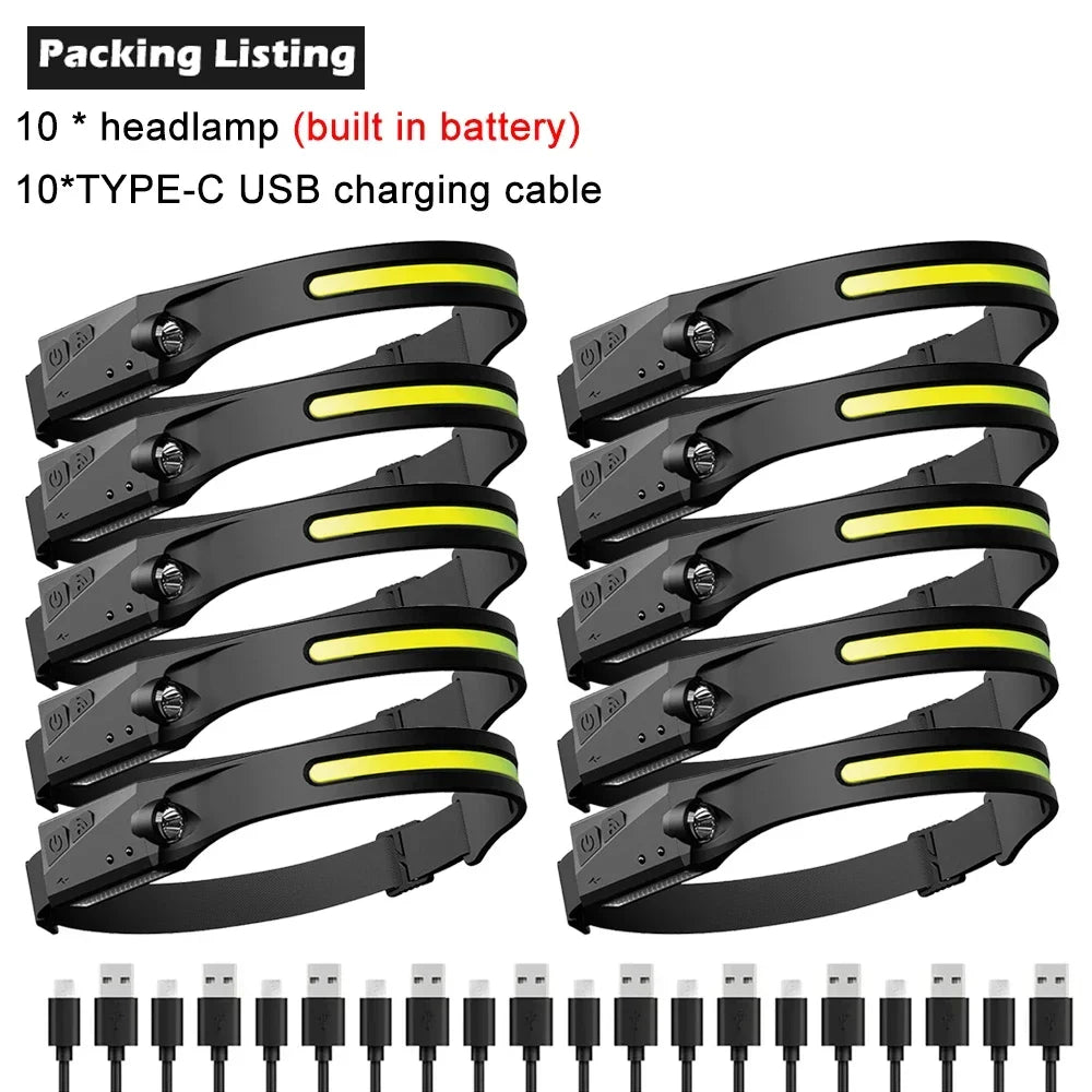1-10PCS LED Sensor Scheinwerfer Eingebaute Batterie USB Aufladbare Kopf Taschenlampe Scheinwerfer Kopf Taschenlampe Camping Angeln Suche licht