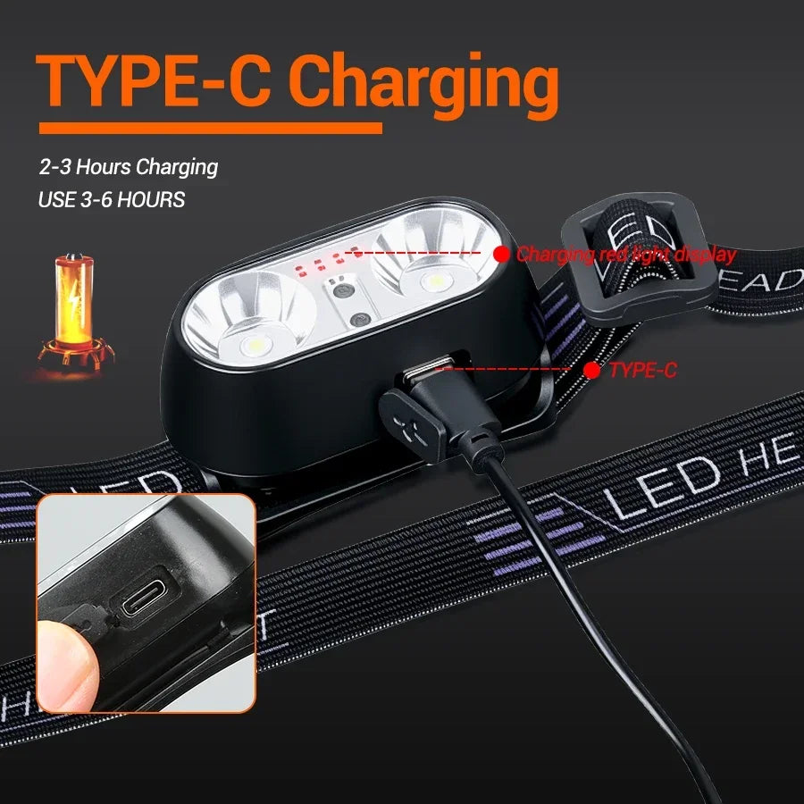 Induktion LED Scheinwerfer Mini USB Lade Scheinwerfer Camping Taschenlampe Led Kopf-Montiert Starke Licht Angeln Tragbare Taschenlampe Lampe