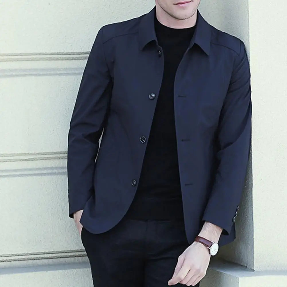 Frühling Herbst Männer Jacke Revers Lange Sleeve Zipper Knopfleiste Männlichen Mantel Einfarbig Casual Jacke Mit Taschen männer Kleidung