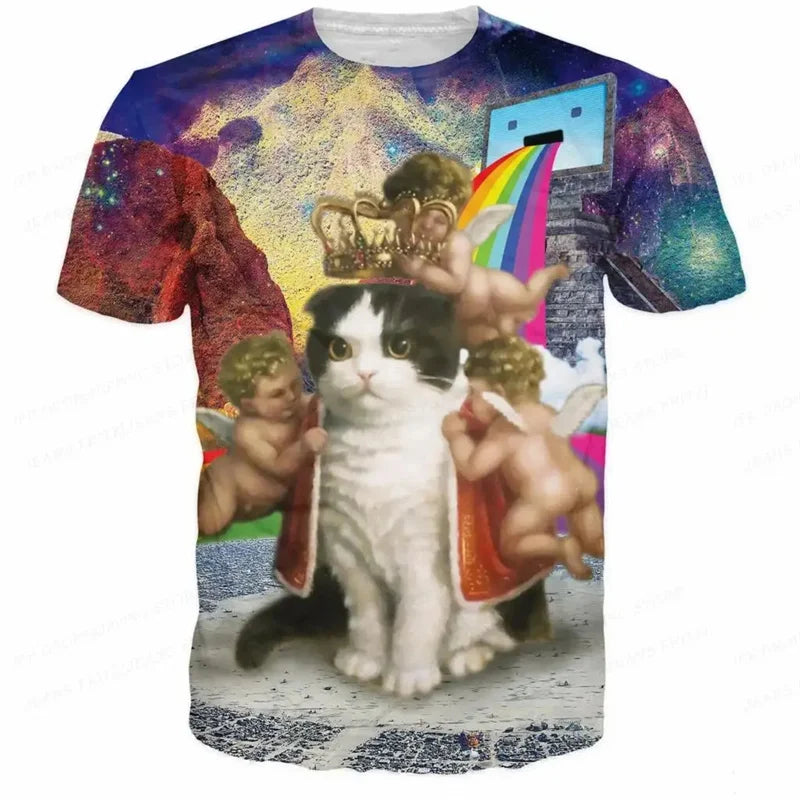 3D Gedruckt Lustige Katze T Shirt Für Männer Tier Lebensmittel Muster Tees Sommer Straße Oversize Kurzarm Tops Lose Rundhals T-Shirts