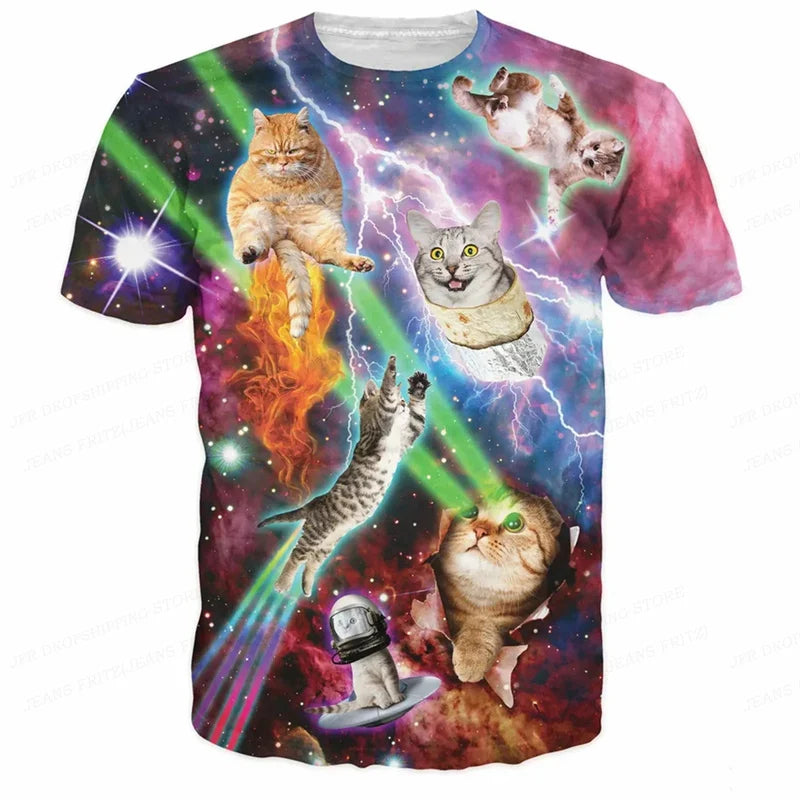 3D Gedruckt Lustige Katze T Shirt Für Männer Tier Lebensmittel Muster Tees Sommer Straße Oversize Kurzarm Tops Lose Rundhals T-Shirts