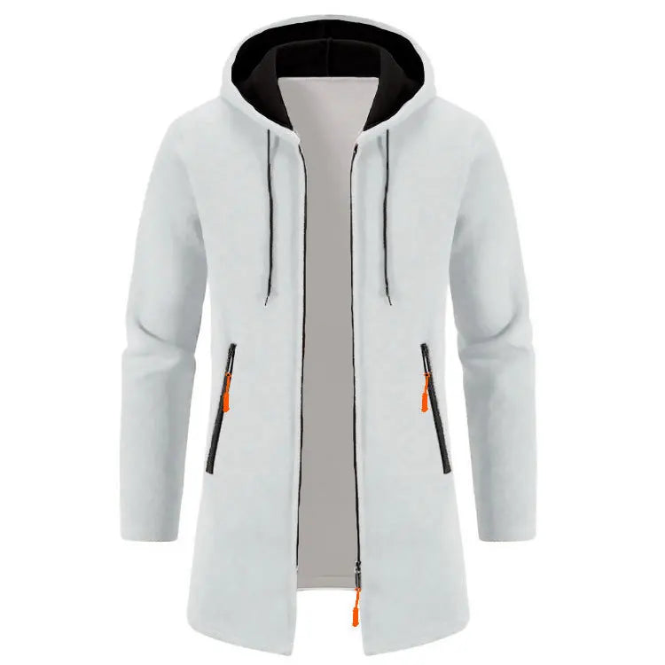 Frühling Herbst männer Mit Kapuze Lange Jacken Solide Stricken Strickjacke Outwear Casual Männlichen Mäntel Zipper Warme Streetwear Hoodies Jacke