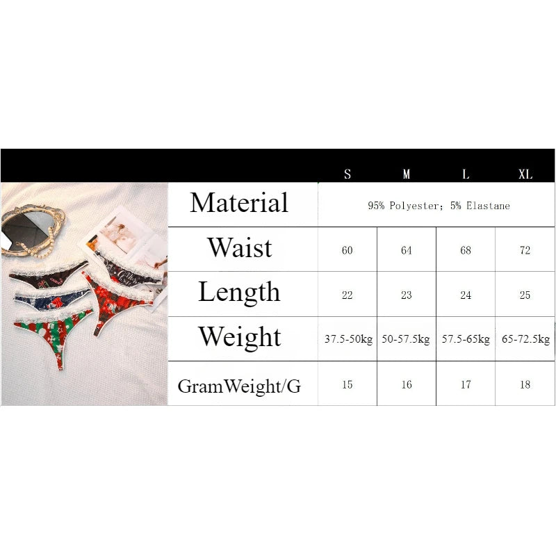 Sexy Weihnachts-Tangas für Damen – G-String mit mittlerer Taille aus Spitze, weiches, atmungsaktives, lässiges Sporthöschen