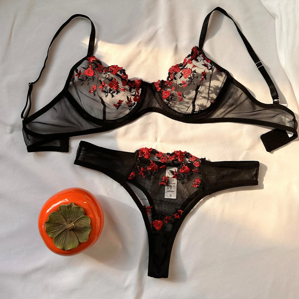 Sexy Set Damenunterwäsche, exotisches emotionales BH-Set, bestickter Druck, Büstenhalter, Dessous-Set, Damen-Set, Push-Up, dünnes Bralette
