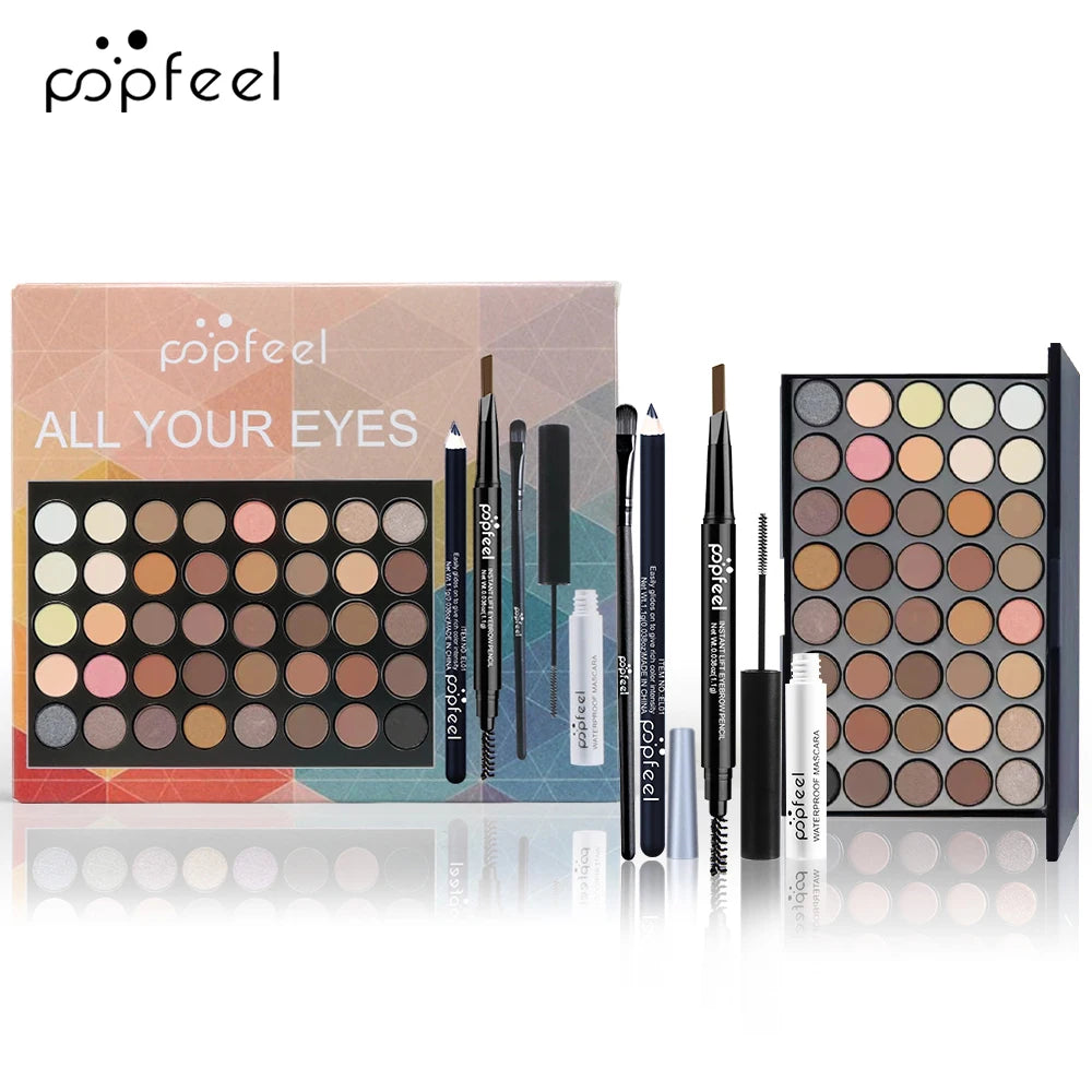 Popfeel Augen Make-up Set, Lidschatten-Palette, Eyeliner, Mascara, Augenbrauen stift, Make-up Tool Set Box, Geschenke für Frauen