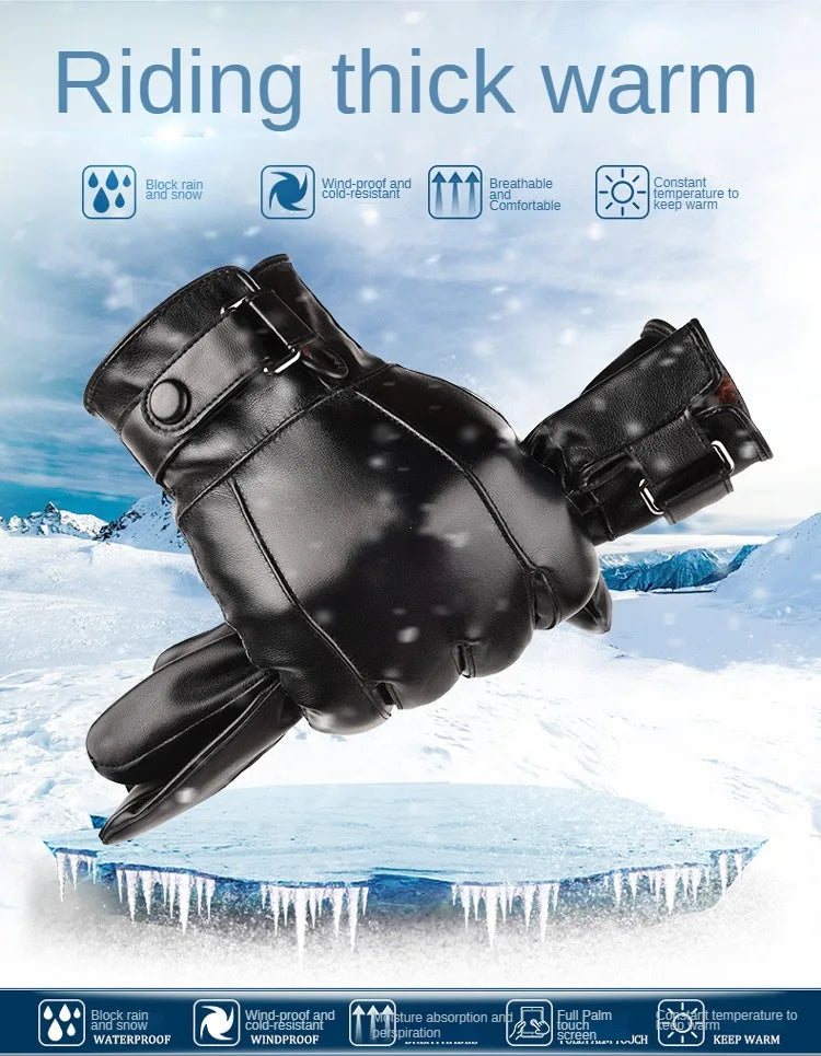 Winterhandschuhe für Herren, echtes Leder, Outdoor-Radfahren, schwarz, echtes Schaffell, warm halten, Fahren, Motorradhandschuhe