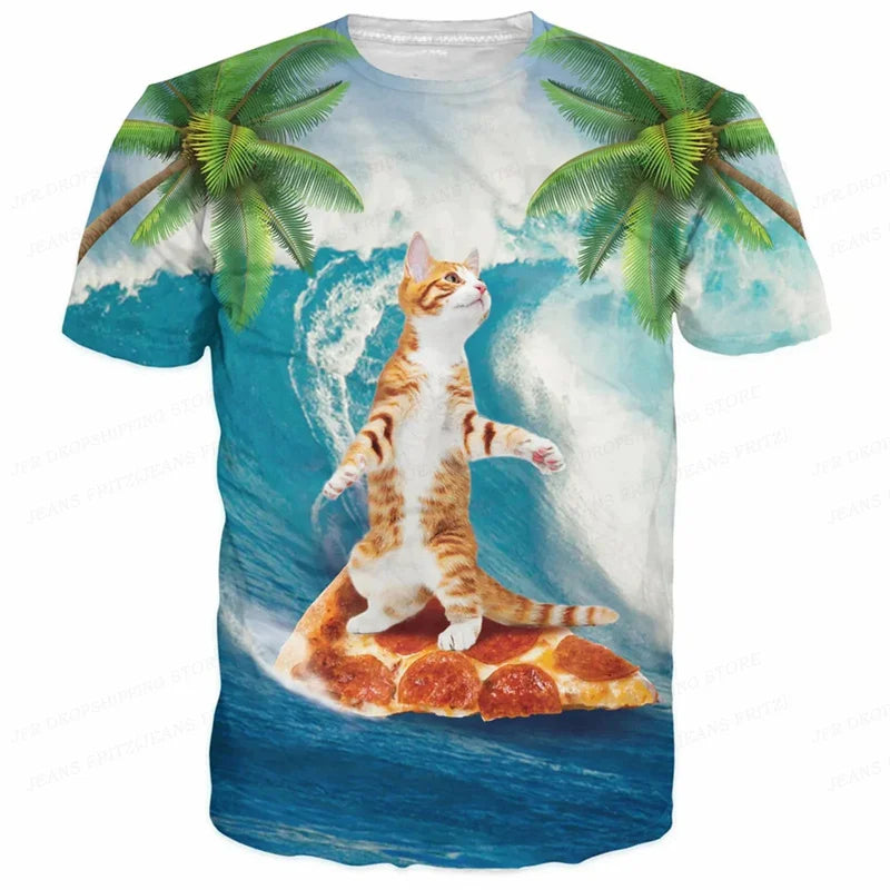 3D Gedruckt Lustige Katze T Shirt Für Männer Tier Lebensmittel Muster Tees Sommer Straße Oversize Kurzarm Tops Lose Rundhals T-Shirts