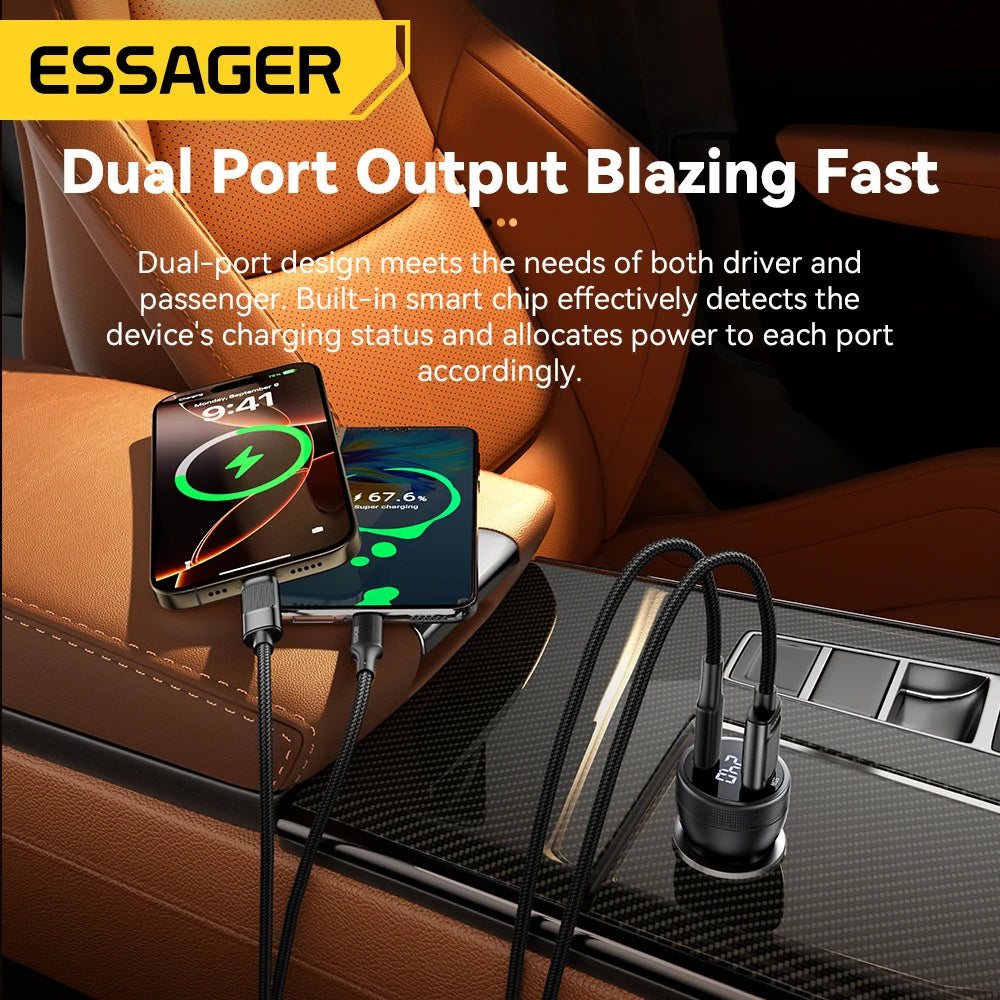 Essager 100 W Autoladegerät USB C Quick Charge PD 45 W für iPhone 15 pro 14 Xiaomi Poco Samsung Galaxy S24 Schnellladegerät