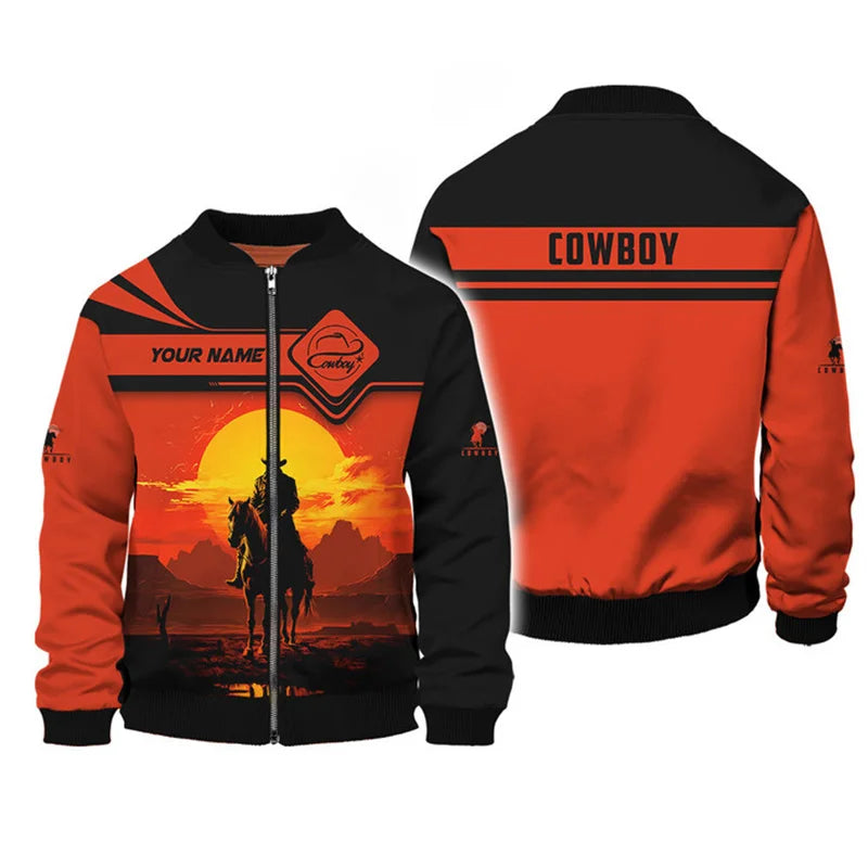 American West Cowboy Männer Bomber jacke benutzer definierten Namen 3d bedruckte Jacke Männer Kleidung Herbst Winter Harajuku Reiß verschluss Mantel überschattet