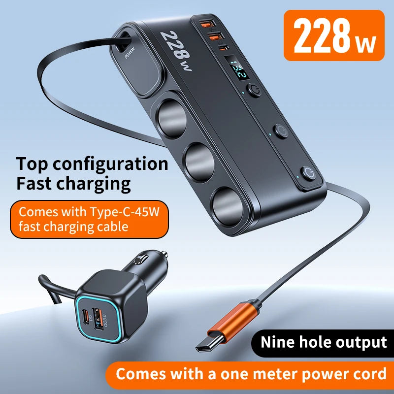 171 W 9 in 1 Auto Ladegerät 3 Ports Zigarettenanzünder Splitter 12 V 24 V Schnellladegerät Stecker Netzteil für iPhone GPS Dashcam