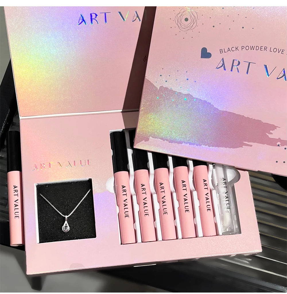Rosa Liebesbrief Lippenschlamm Spiegelglasur Halskette Set Lippen Make-up Set mit mattem weichem Nebel und weißem Frauen Make-up Kosmetik Geschenke