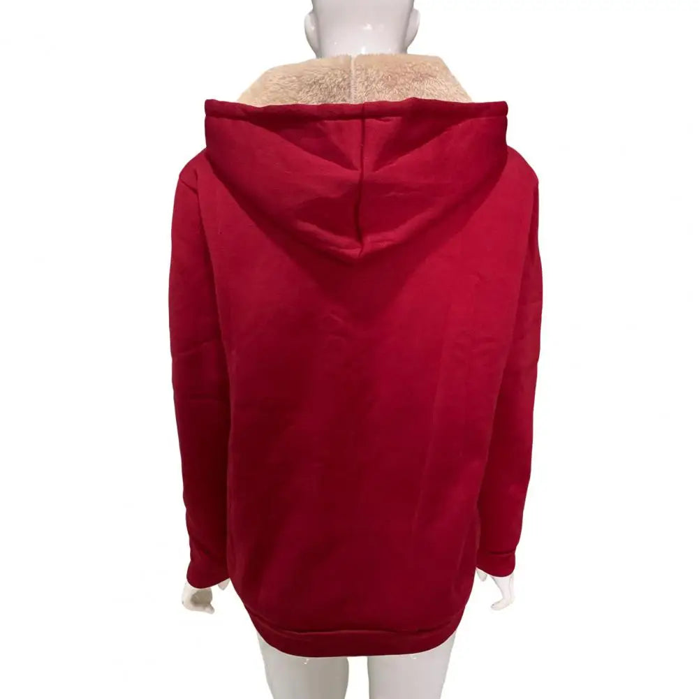 Lightweight Jacket Cozy Fleece-lined Winter Hoodie with Pockets for Women Stylish Zip-up Coat with Drawstring Hem Elastic Cuffs