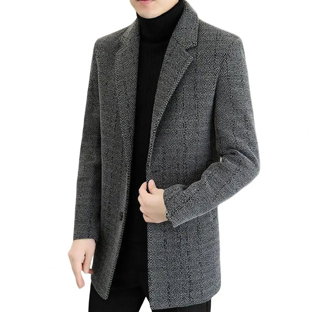 Plus Größe Männer Wollmantel Revers Langarm Einreiher Jacke Mantel Lose Lässige Oberbekleidung Kaltes Wetter Tragen