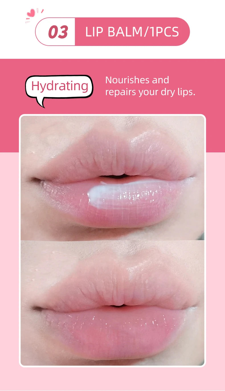 CACE Mattflüssiger Lippenstift-Make-up-Sets, 4 Farben Lipgloss und 1 transparenter Lipgloss und 1 Stück Lippenbalsam, praller und Halsketten-Geschenk