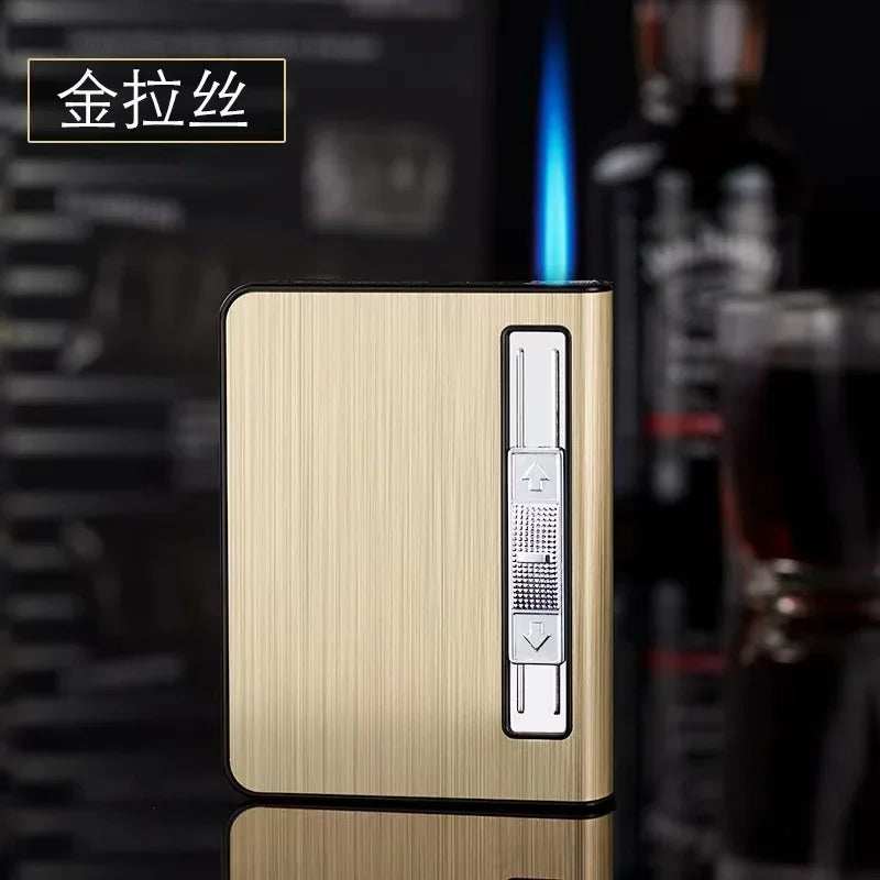 Automatisches Pop-Up-Zigarettenetui mit aufblasbarem Feuerzeug für 20-Zigaretten, Anti-Druck-Zigarettenetui aus Metall, Geschenk für Männer