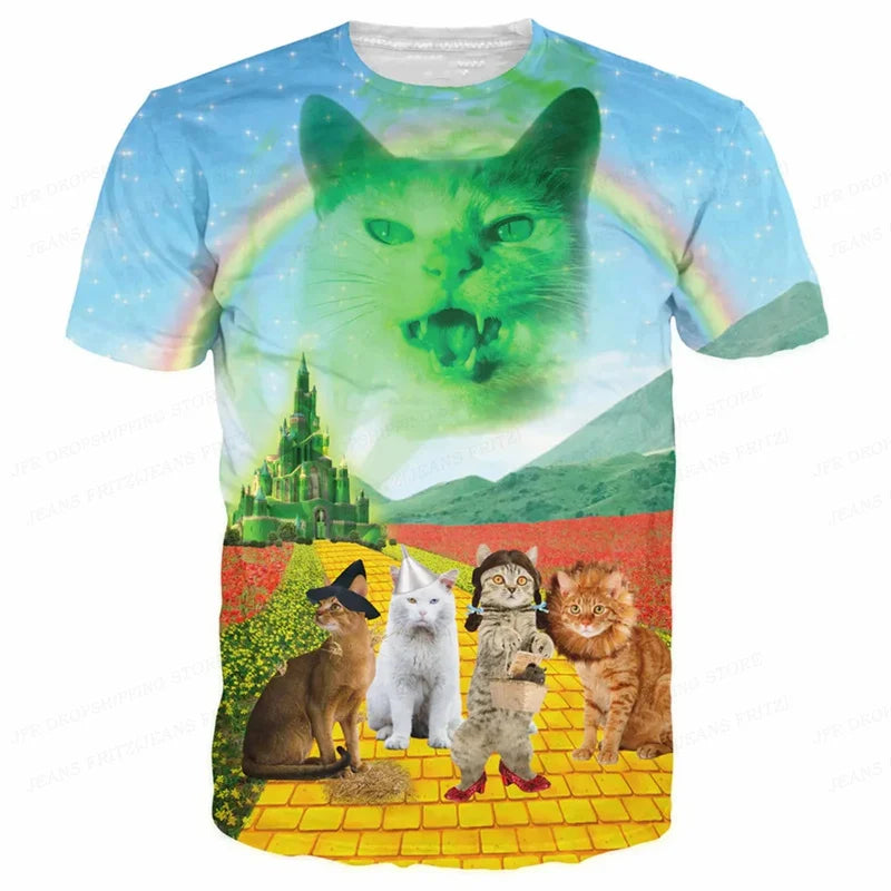 3D Gedruckt Lustige Katze T Shirt Für Männer Tier Lebensmittel Muster Tees Sommer Straße Oversize Kurzarm Tops Lose Rundhals T-Shirts