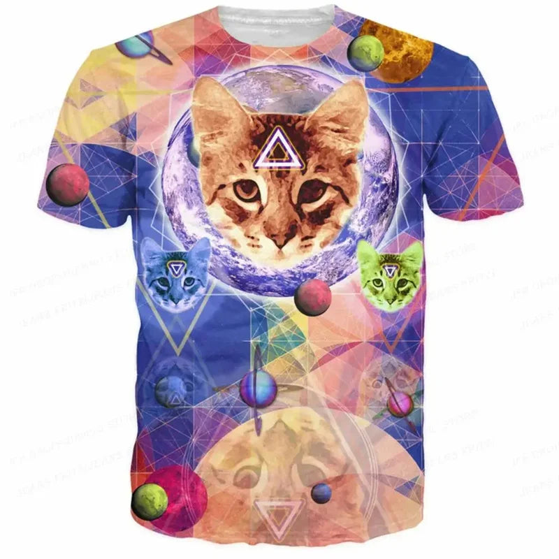 3D Gedruckt Lustige Katze T Shirt Für Männer Tier Lebensmittel Muster Tees Sommer Straße Oversize Kurzarm Tops Lose Rundhals T-Shirts