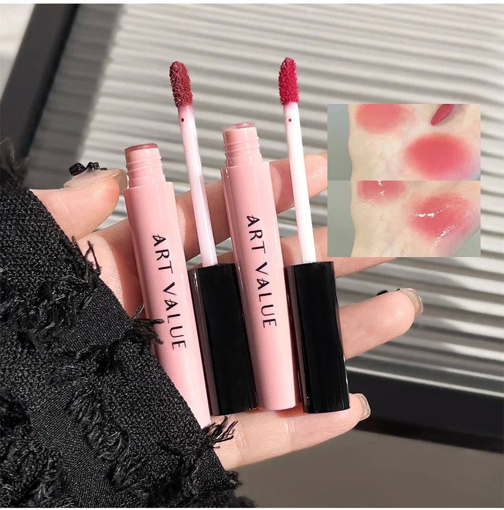 Rosa Liebesbrief Lippenschlamm Spiegelglasur Halskette Set Lippen Make-up Set mit mattem weichem Nebel und weißem Frauen Make-up Kosmetik Geschenke