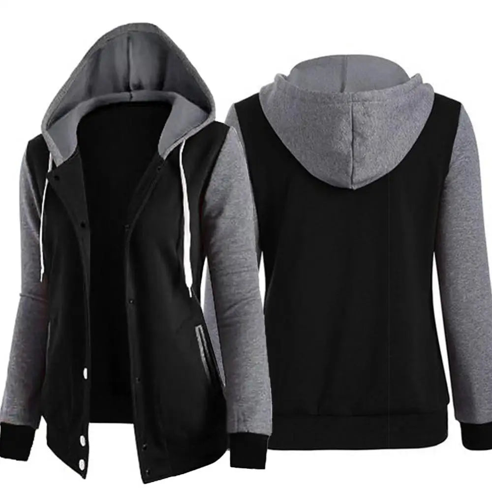 Kordelzug Damen Jacke Herbst Winter Farbblock Sport Hoodie Jacke Knopf Kapuze Langarm Hoodies Jogging Damen Sweatshirts