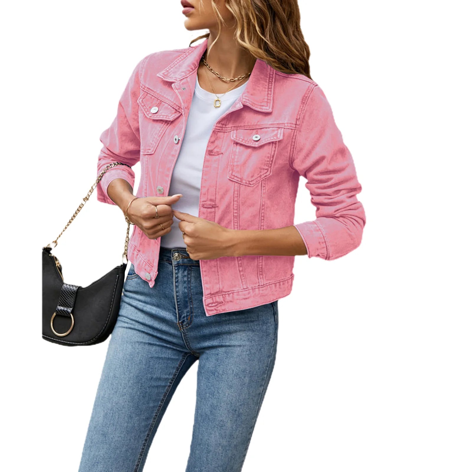 Frauen Denim Jacken Mode Weibliche Casual Langarm Revers Solide Taste Unten Brust Tasche Schlank Jean Jacke Herbst Winter Mantel