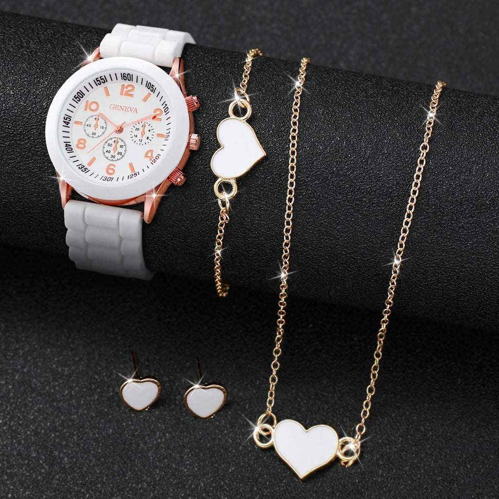 5/6PCS Frauen Uhren Mode Silikon Band Frauen Quarz Uhren Schmuck-Set Reloj Mujer Mädchen Uhr Geschenk (ohne Box)