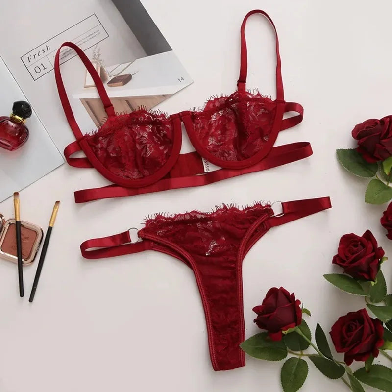 Sexy Dessous Frau Spitze Transparente Unterwäsche Fee Stickerei Kurze Sets Zarte Bh Kit Push-Up Breves Sets Dünne Erotische Bhs