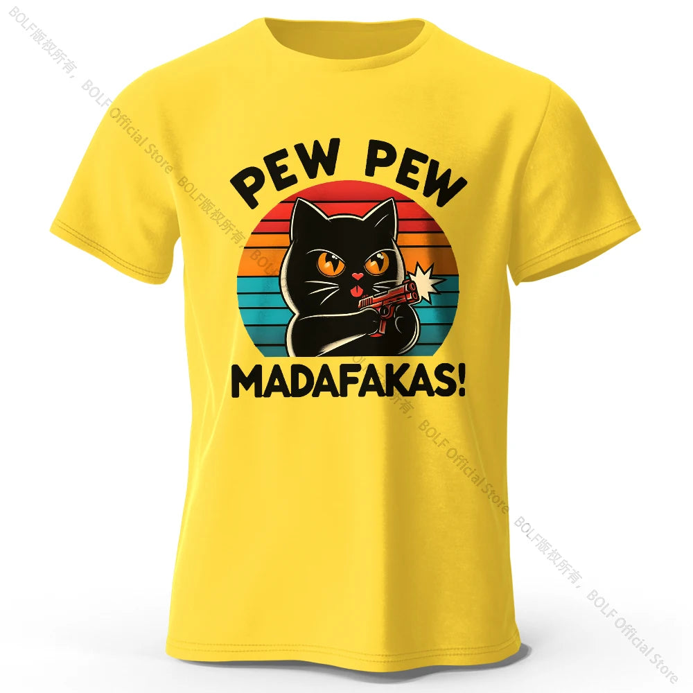 Niedliches handgezeichnetes Katzen-Doodle-Print-T-Shirt aus 100 % Baumwolle, ultraweiches Rundhals-Kurzarm-T-Shirt für Männer und Frauen