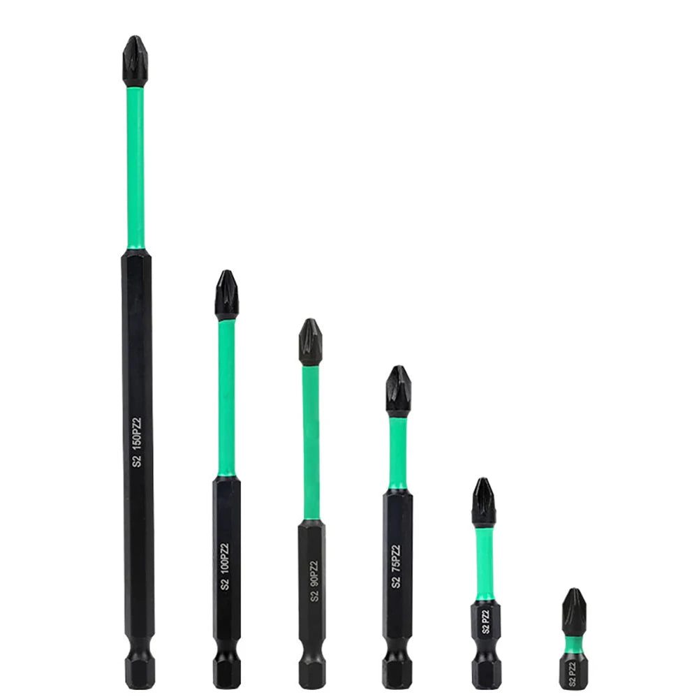 25–150 mm Pozidriv PZ2 Schraubendreher-Bit, legierter Stahl, sechseckiger Griff, rutschfester Elektroschrauber, magnetischer Chargenkopf