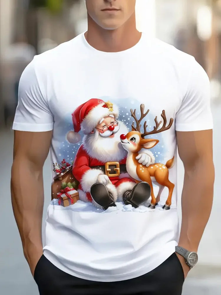 Lustiges Weihnachtsmann-T-Shirt für Herren, Tops, Weihnachten, kurzärmelig, O-Ausschnitt, Y2k-Kleidung, Übergröße, Sommer-T-Shirt, Herren, Freizeitkleidung