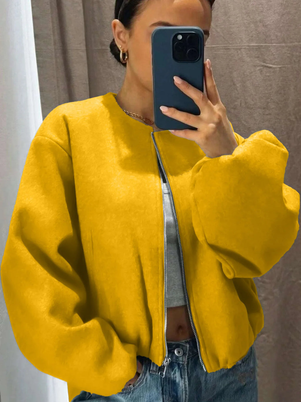 Mäntel Solide Zipper Strickjacke Frauen O Neck Jacke Langarm Gespleißt Taschen Lose Fit Herbst 2022, Casual Leichte Strech