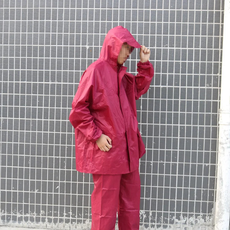 Verdickter Polyester-Stoff, Motorrad, Elektrofahrzeug, Reiten, Regenanzug, atmungsaktiv, abnehmbarer Regenmantel und Hose für Erwachsene