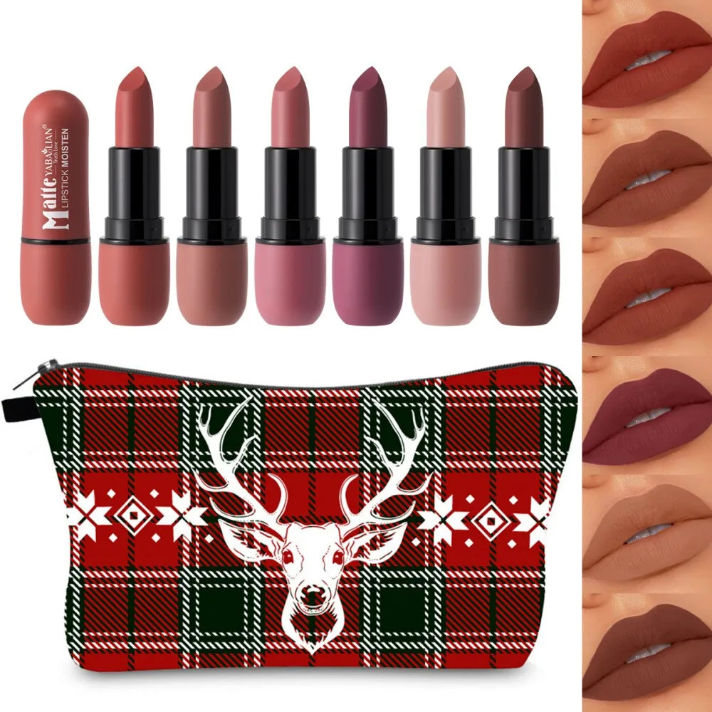 Weihnachts-Make-up-Set für Damen, 6, Lippenstift und Make-up-Tasche, langlebig und einfach aufzutragen, entworfen für Damen und Mädchen
