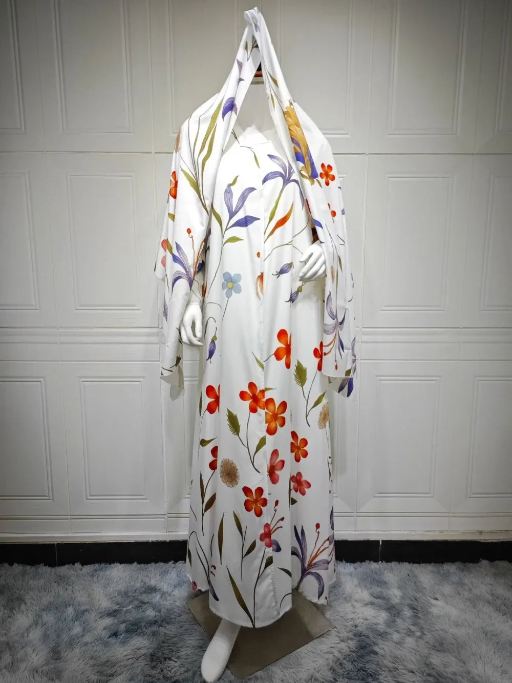 Dubai Cardigan Abaya Schal Damen Offenes Kleid 2-teiliges Set Eid Print Dubai Cardigan Marokko Kaftan Jalabiya Long Roeb Ramadan Party