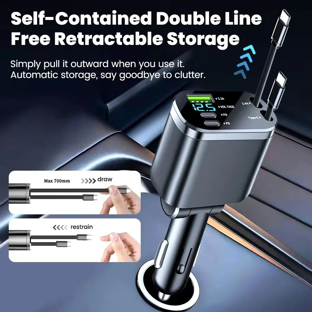 120 W 4/5 IN 1 Versenkbare Auto Ladegerät USB C Kabel Für IPhone Huawei Samsung Schnelle Ladekabel Zigarette leichter Adapter PD QC3.0