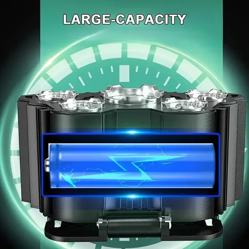 5-LED-Taschenlampe, wiederaufladbar, mit eingebauter Lithium-Batterie, starkes Kopflicht, Camping, Abenteuer, Angeln, Radfahren, Stirnlampe