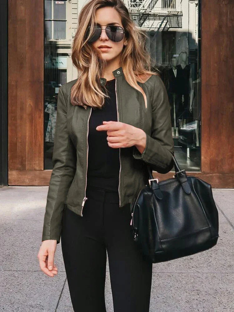Frauen Flug Jacke Pu Leder Outwear Zipper Outfit Herbst Mode Kurze Dünne Weibliche Jacken Büro Dame Casual Mäntel