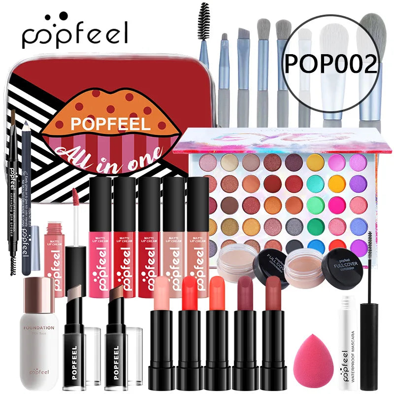 POPFEEL All-in-One-Make-up-Set, Geschenkset mit Lidschatten-Palette, Foundation, Lipgloss, Rouge, Pinsel, Eyeliner und mehr Schönheitsgeschenke