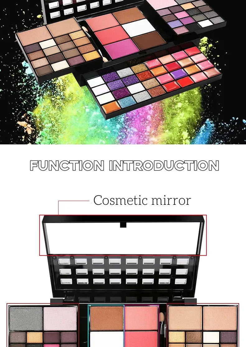 74-Farben-Lidschatten-Lipgloss-Kombinations-Make-up-Set, perlmuttartig, matt, Lidschatten-Tablett, Concealer, Flash-Lippenstift, Kosmetik-Set-Box