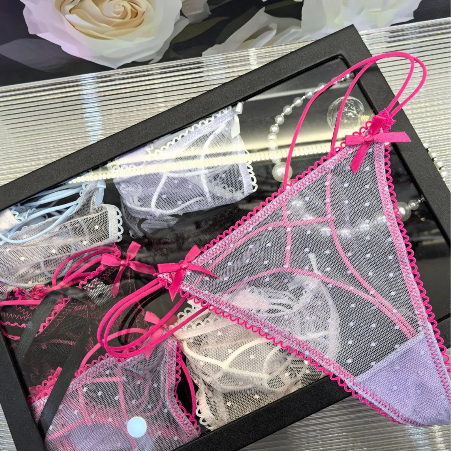 Bowknot Spitze Sexy Mädchen Slips Frauen Höschen Punkte Nahtlose G String Transparent Tanga Unterwäsche Niedrige Taille Weibliche Dessous